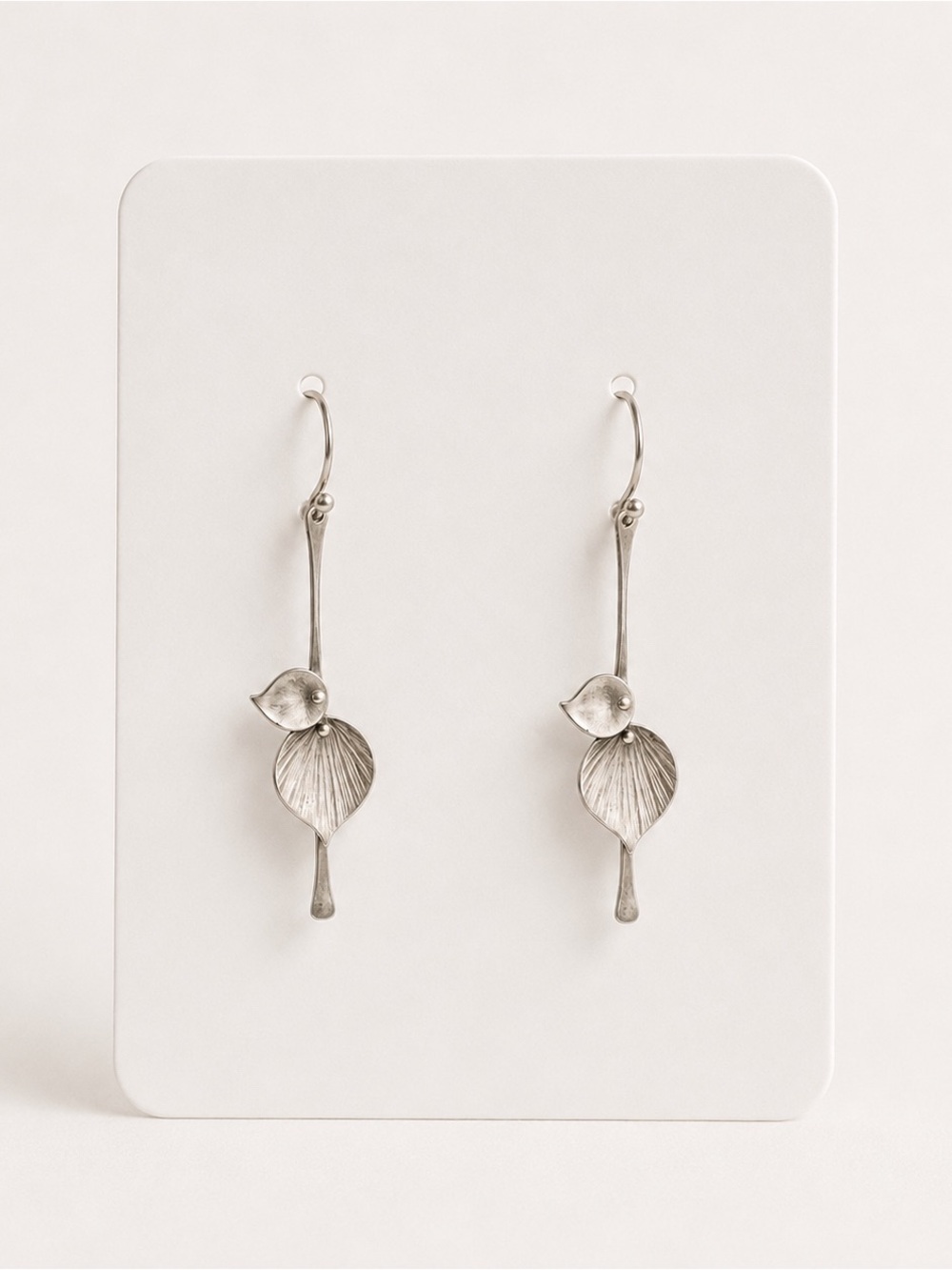 Sterling Silver Leaf Drop Earrings - Silver